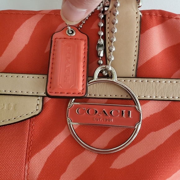 Coach Womens F23283 Orange Tan Canvas Zebra Print Leather Trim Tote Handbag - Picture 2 of 16